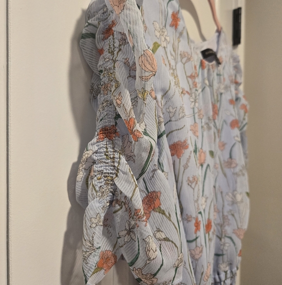 Banana Republic Pale Blue Floral Puff Sleeve Dress Size 12 - Picture 5 of 10